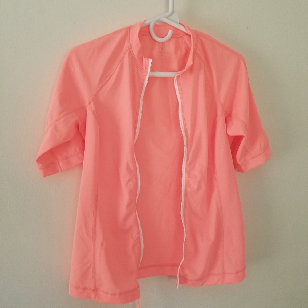 NWOT Lands End Short Sleeve Zip Up Swim Shirt Rashguard Size XS
